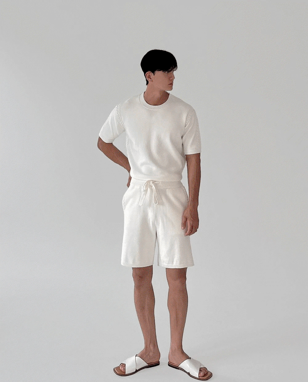 側褶肌肉針織短褲