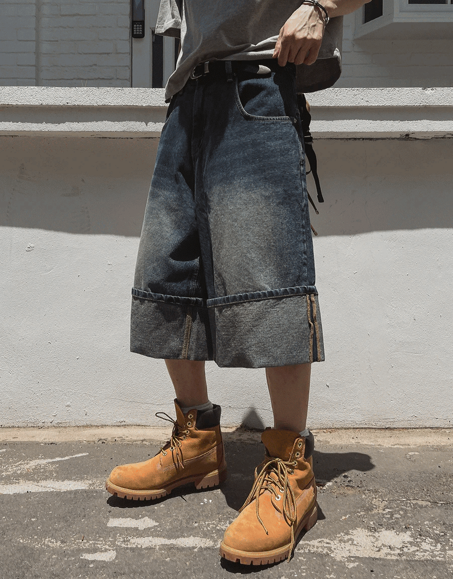 Pium Maxi 捲邊百慕達牛仔褲