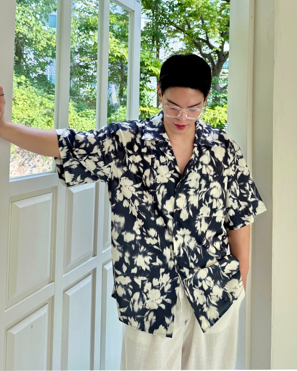 花火花卉短袖襯衫