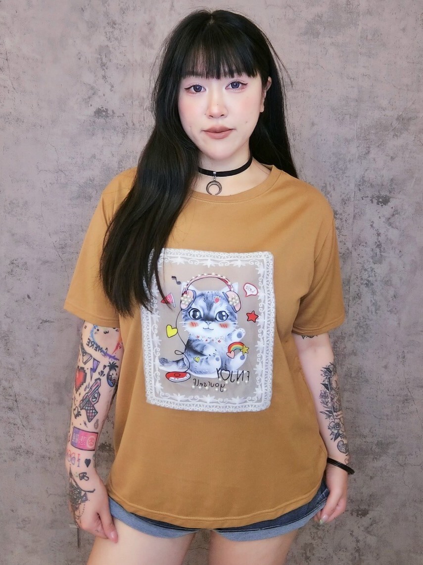 蕾絲耳機貓咪韓系小T