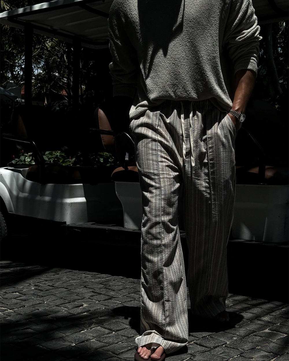 度假風貼邊夏季綁帶休閒褲