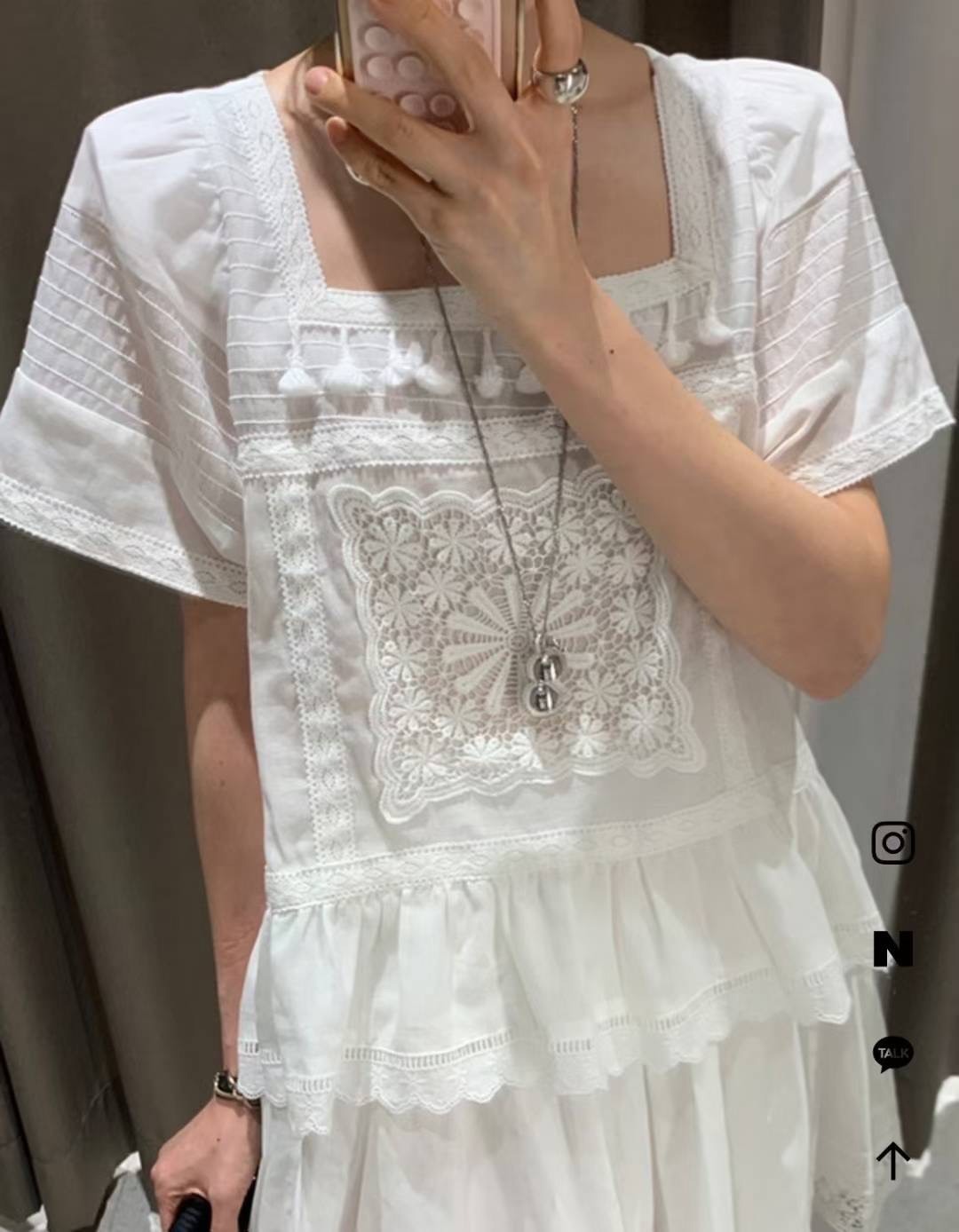 流蘇短袖方框棉麻上衣