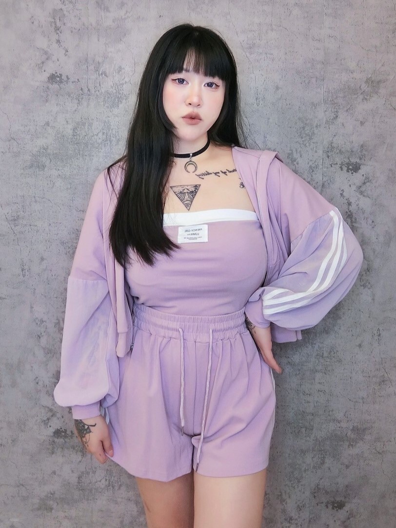 平口短褲外套邊條休閒三件套