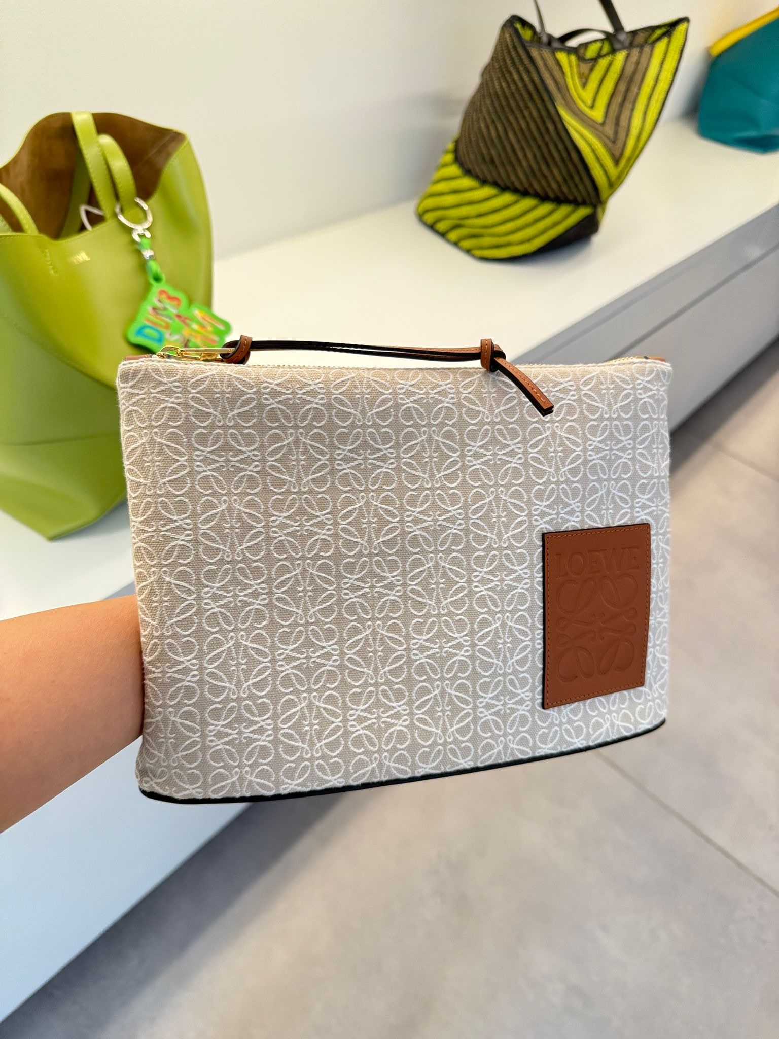 Loewe Anagram Oblong Pouch Beige Tan