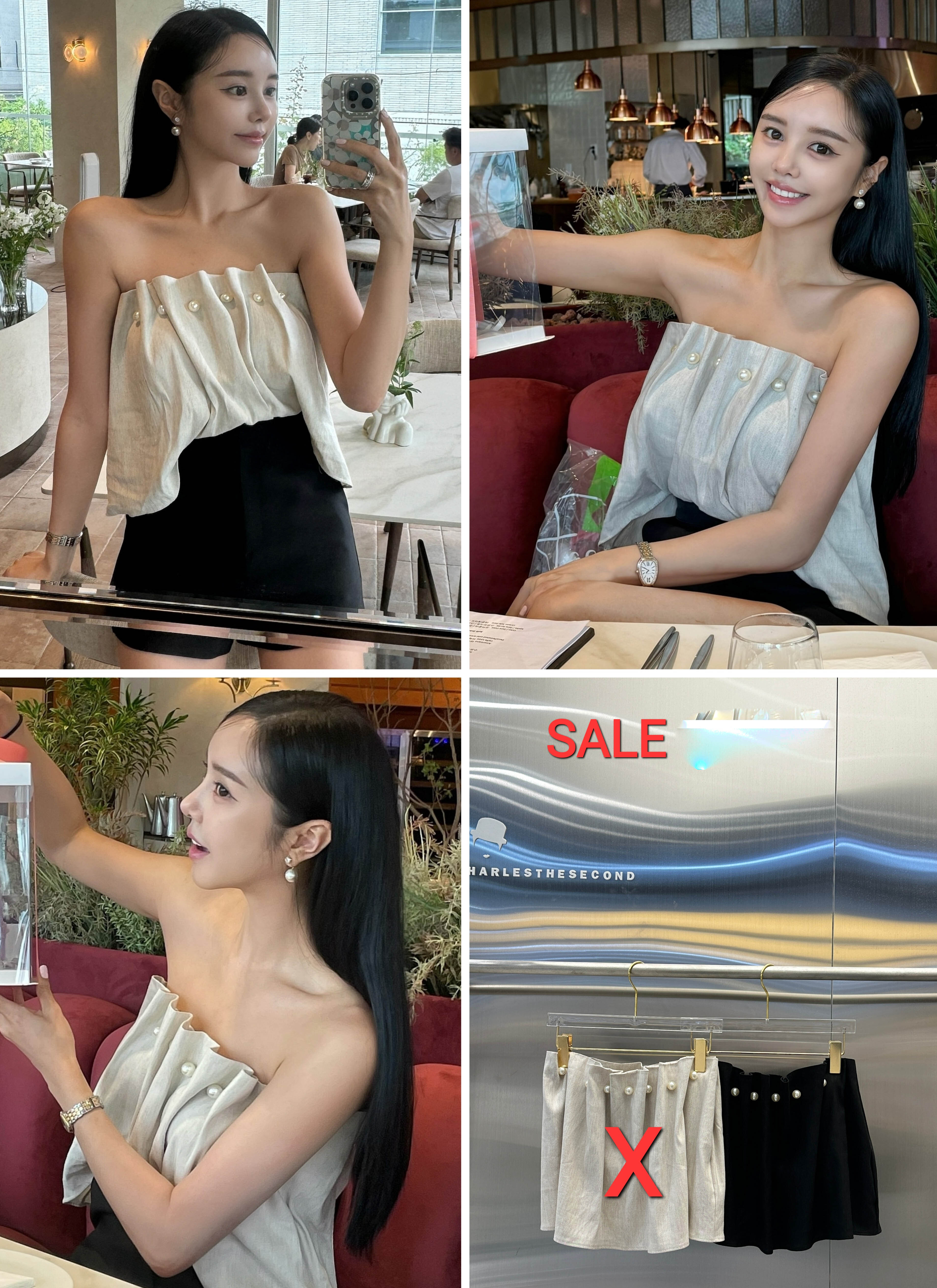 K8717 RM229 💥特RM169 ▶️珍珠平口上衣 👉B:cm L:cm