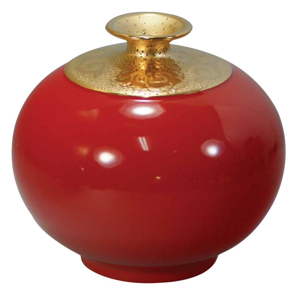 喜紅釉鎏金天地方圓花瓶｜圓滿喜慶寓意收藏 新婚喬遷送禮首選
