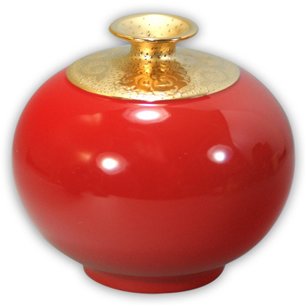 喜紅釉鎏金天地方圓花瓶｜圓滿喜慶寓意收藏 新婚喬遷送禮首選