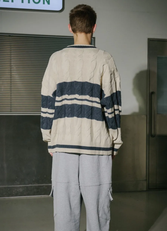 CPGN STUDIO / Cable Patch V-Neck Knitted / Cream /  JUL25