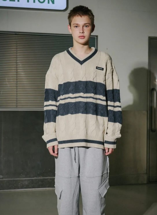 CPGN STUDIO / Cable Patch V-Neck Knitted / Cream /  JUL25