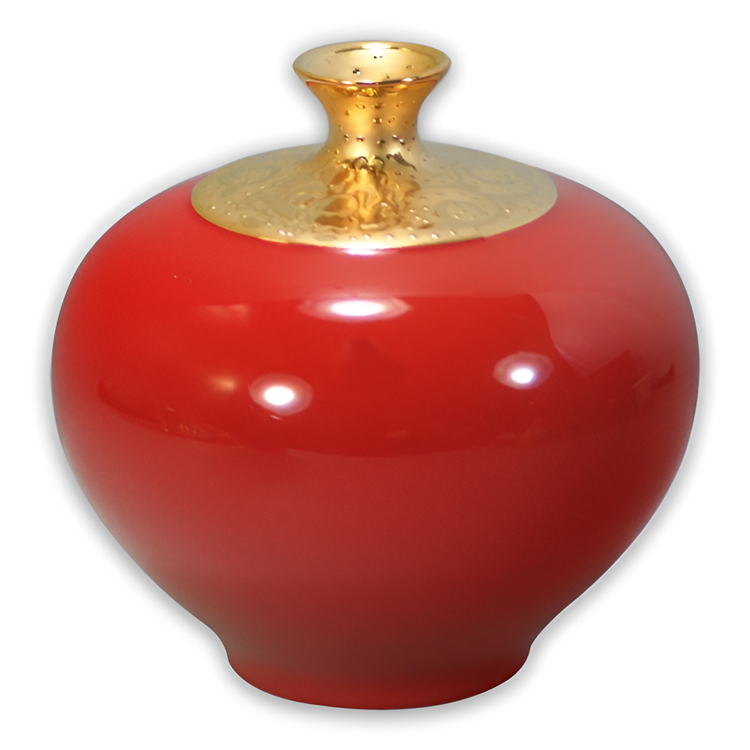 鹿港窯禮品館│瓷器 鎏金花瓶 喜紅釉 寶來瓶