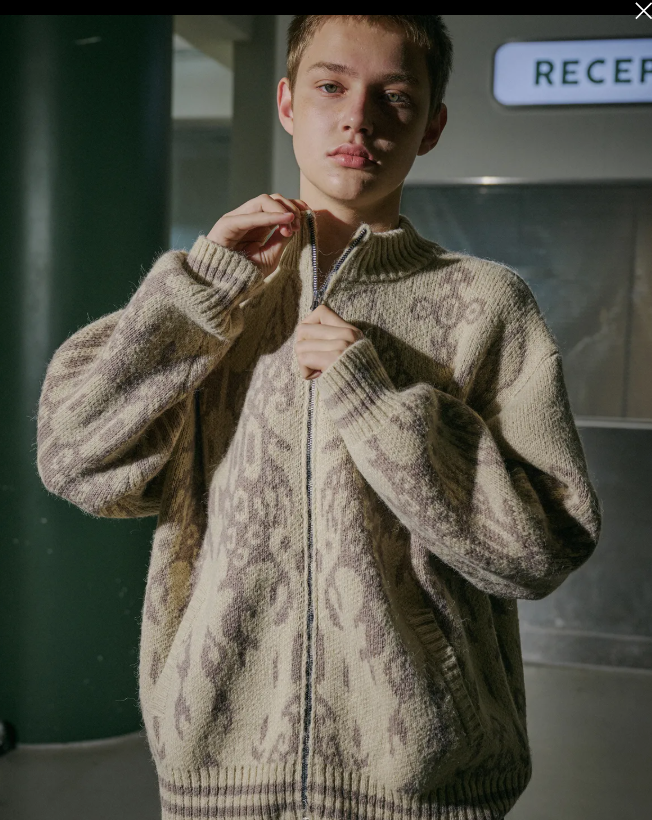 CPGN STUDIO / [2-WAY] Java pattern zip-up knit / cream /  JUL25