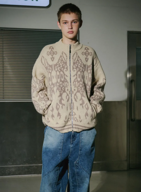 CPGN STUDIO / [2-WAY] Java pattern zip-up knit / cream /  JUL25