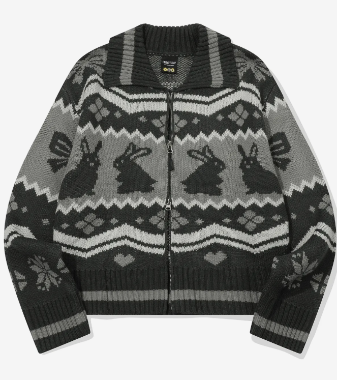 CPGN STUDIO / [2-WAY] Bunny Crop Zip-up Knit / Charcoal /  JUL25