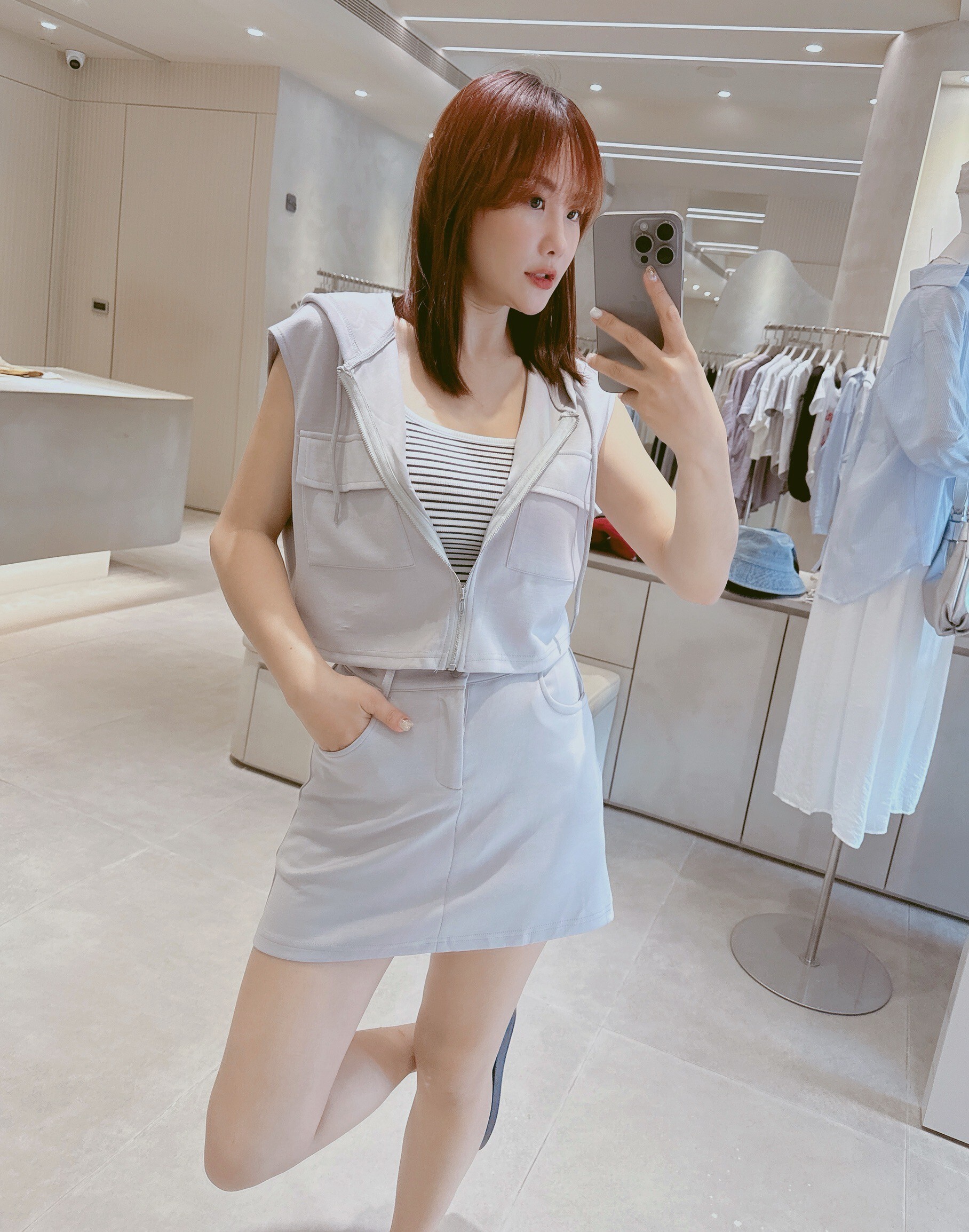 連帽拉鍊太空棉背心+鬆緊褲裙