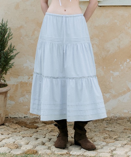 韓国アイドル着用【ROLAROLA】ROLAROLA LACE PINTUCK LONG SKIRT 韓国アイドル着用【ROLAROLA】ROLAROLA LACE PINTUCK LONG SKIRT