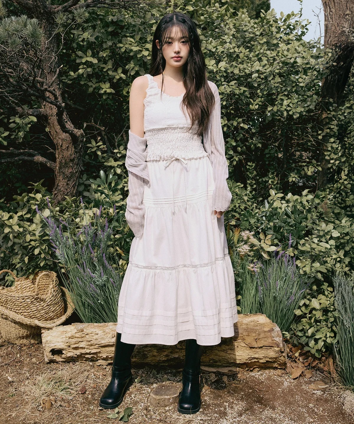 ROLAROLA LACE PINTUCK LONG SKIRT