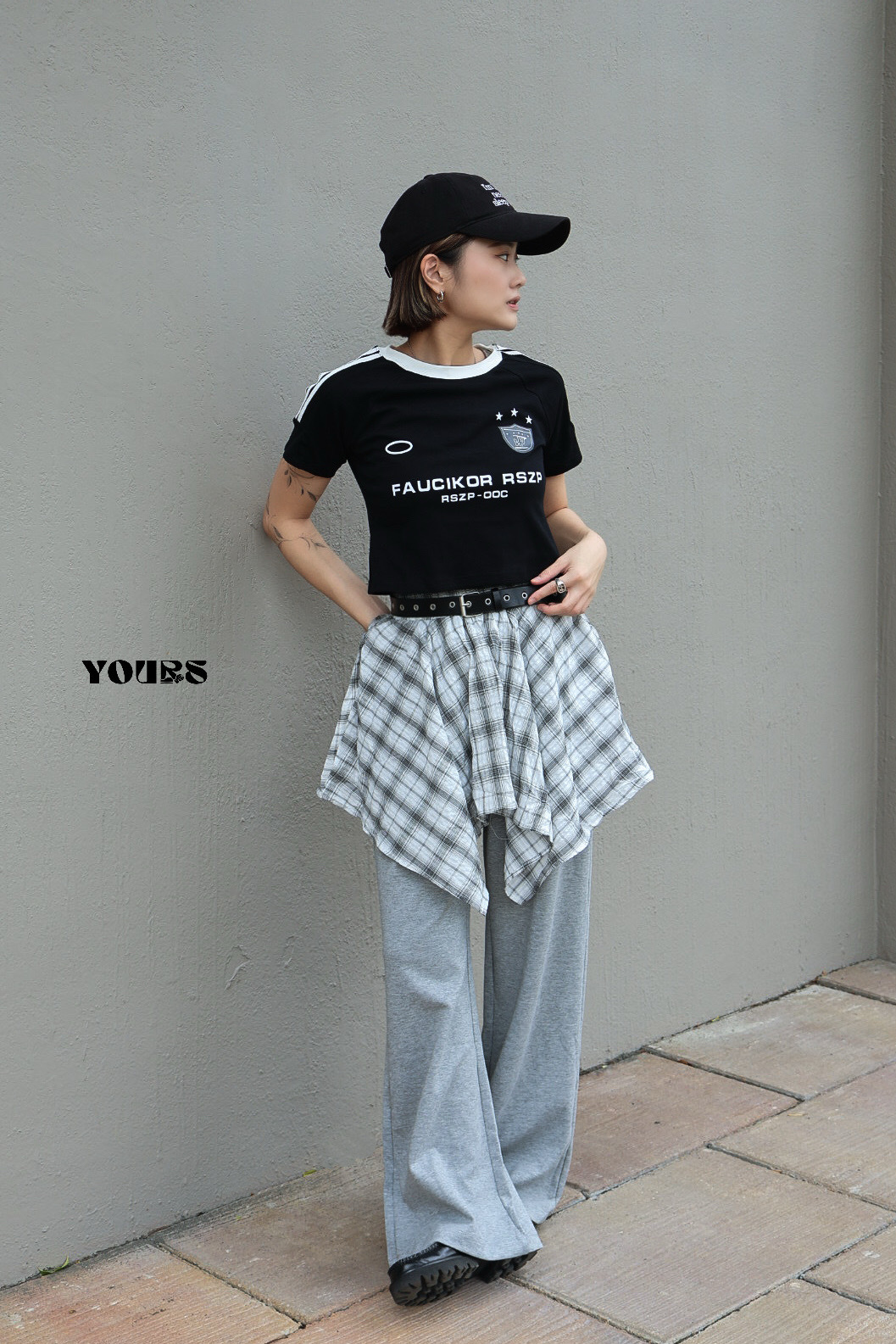 假兩件綁帶格子褲 (3colors)