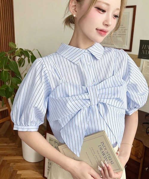 日本🇯🇵連線 Moment+ 蝴蝶結吊帶背心襯衫套裝 兩件套 緞帶 條紋 吊帶背心 襯衫 7色(任買兩件711免運)/預購