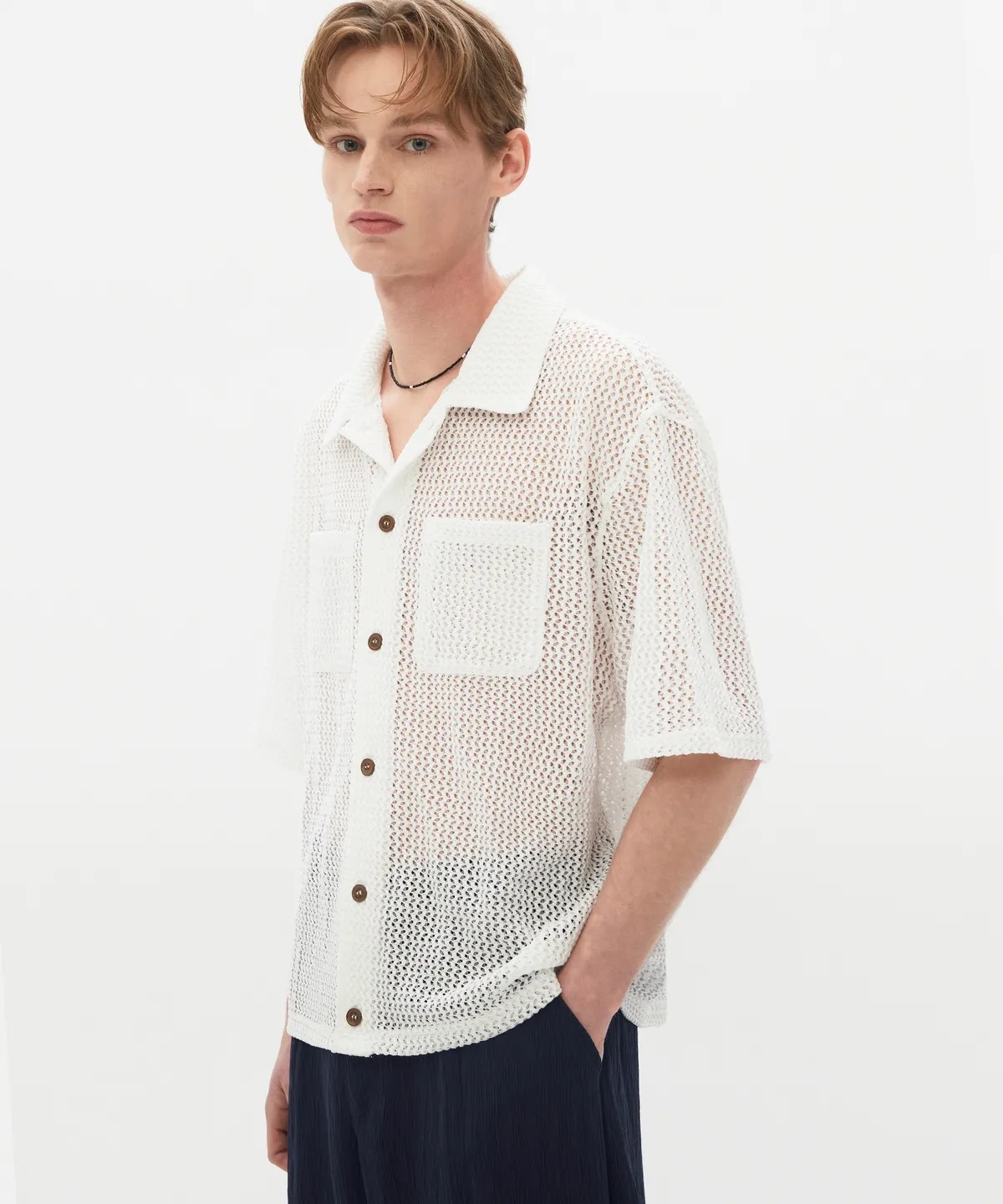 TRILLION Overfit Crochet Net Collar Half Sleeve