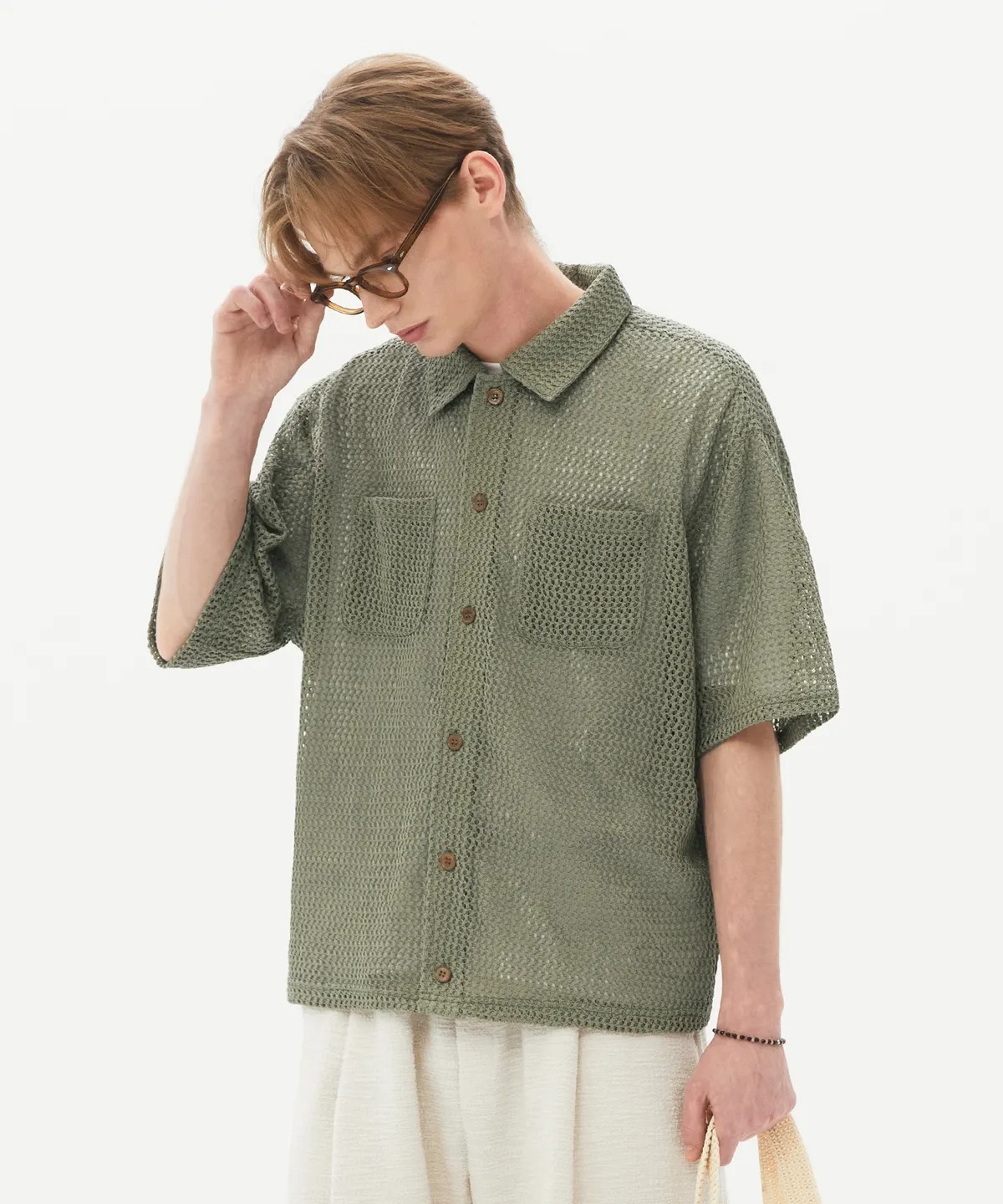 TRILLION Overfit Crochet Net Collar Half Sleeve