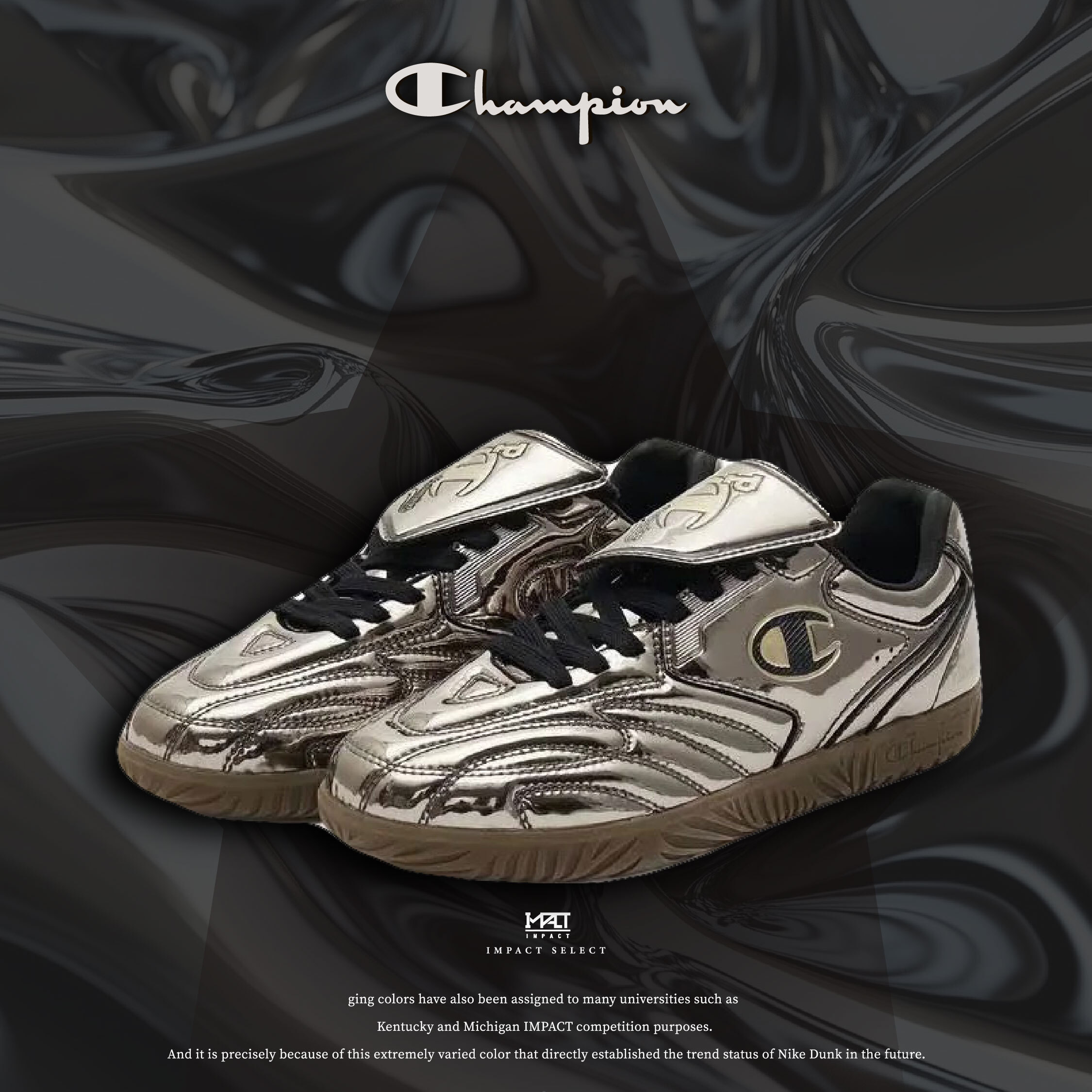 Champion Blokette-trainer 深銀 金屬鏡面 液態 小C-Logo 足球鞋 U4CFCTW24B8