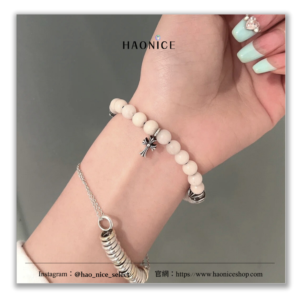 【HAO NICE】100%正品 CHROME HEARTS 潮流精品🔥復古白貓眼石串珠手鍊 手環