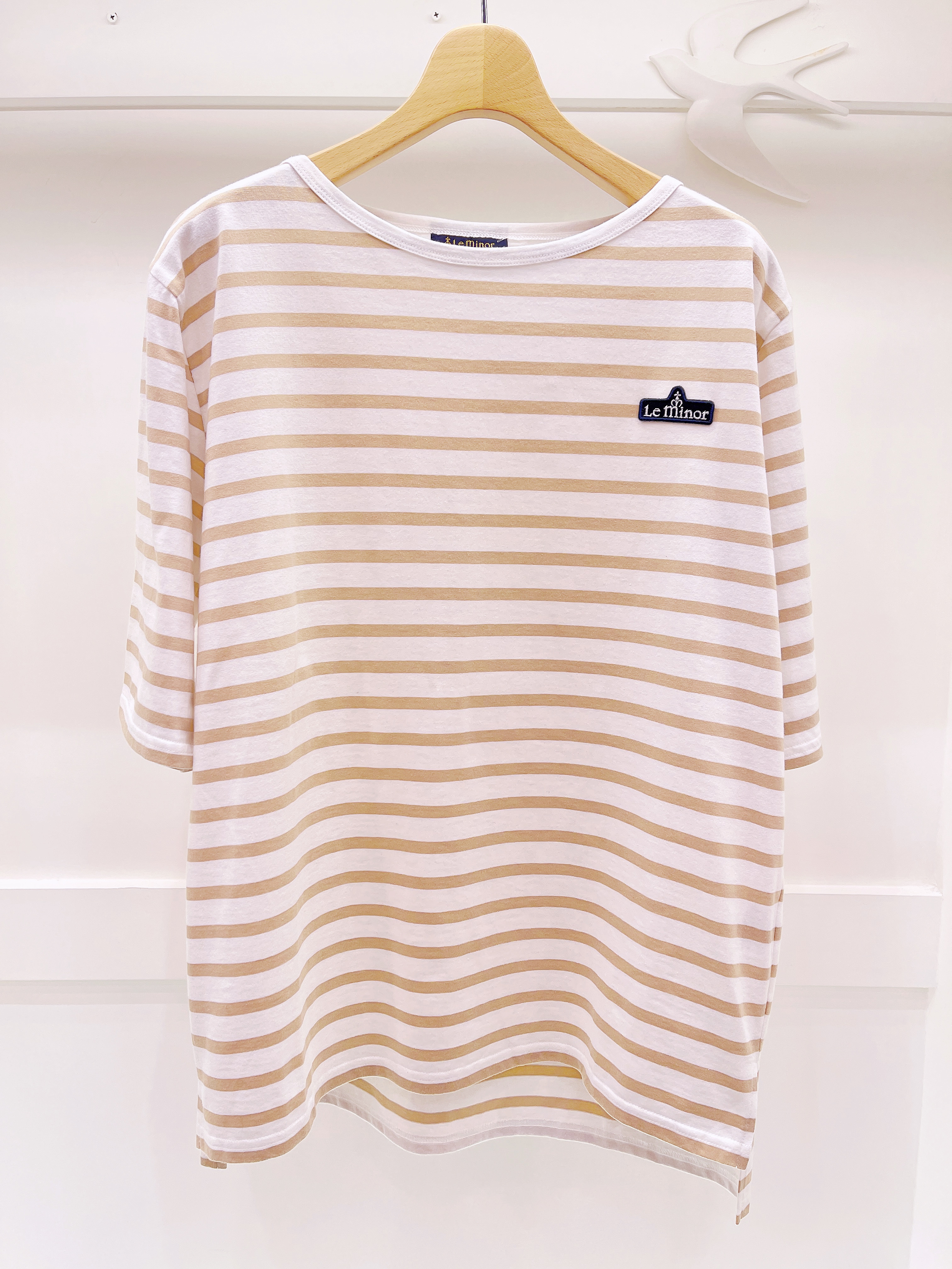 法國橫條限定Logo五分袖上衣