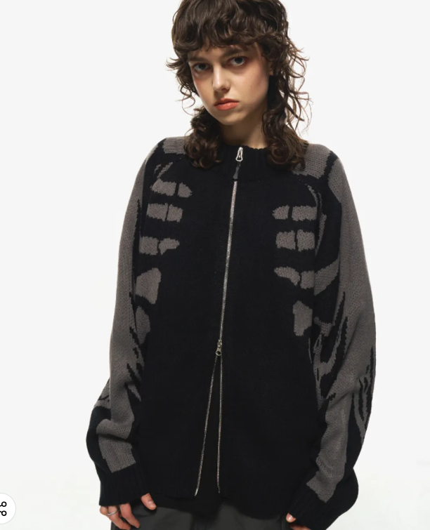 CPGN STUDIO / [2-WAY] skull bone knit zip-up / black /   JUL25