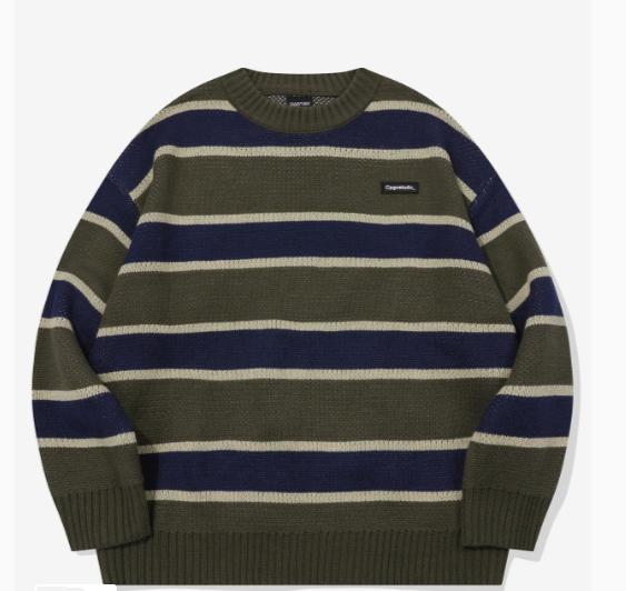 CPGN STUDIO /Stripe Waffen knit khaki / navy  /  JUL25