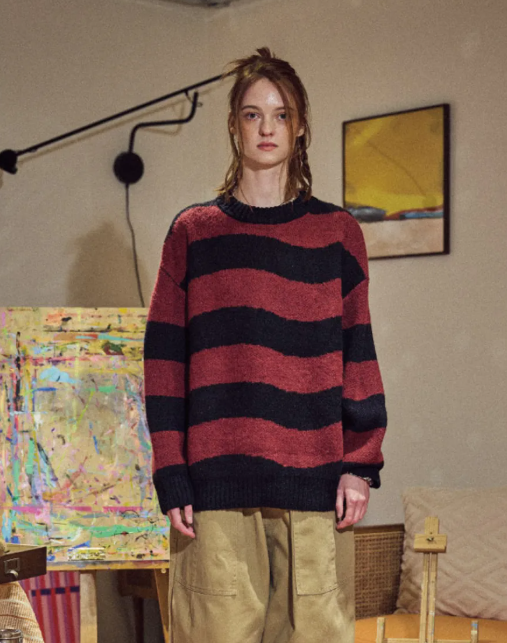 CPGN STUDIO / Wave Brush Stripe Sweater / Red Black /  JUL25