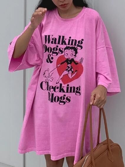 OverSize卡通圖案英文字短袖Tee T5749