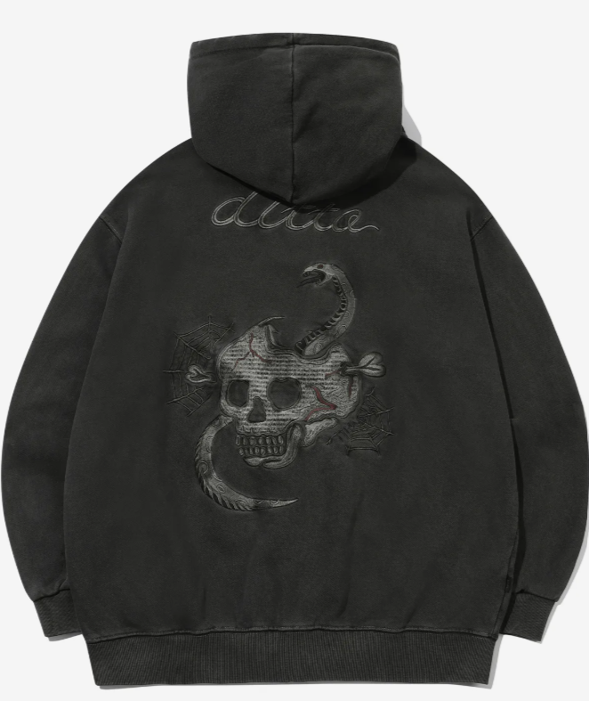 CPGN STUDIO / [2-WAY] Skull Web Pigment Hoodie Zip-up / Smoke Black /  JUL25