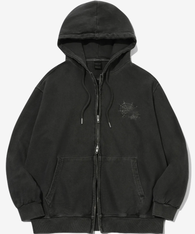 CPGN STUDIO / [2-WAY] Skull Web Pigment Hoodie Zip-up / Smoke Black /  JUL25