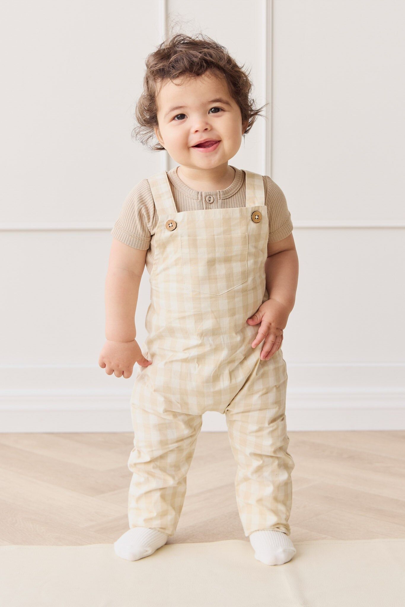 【預購】JAMIE KAY - Organic Cotton Kingston Overall（Gingham Pale Khaki）