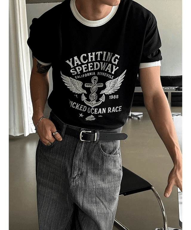 遊艇風格撞色短袖T恤