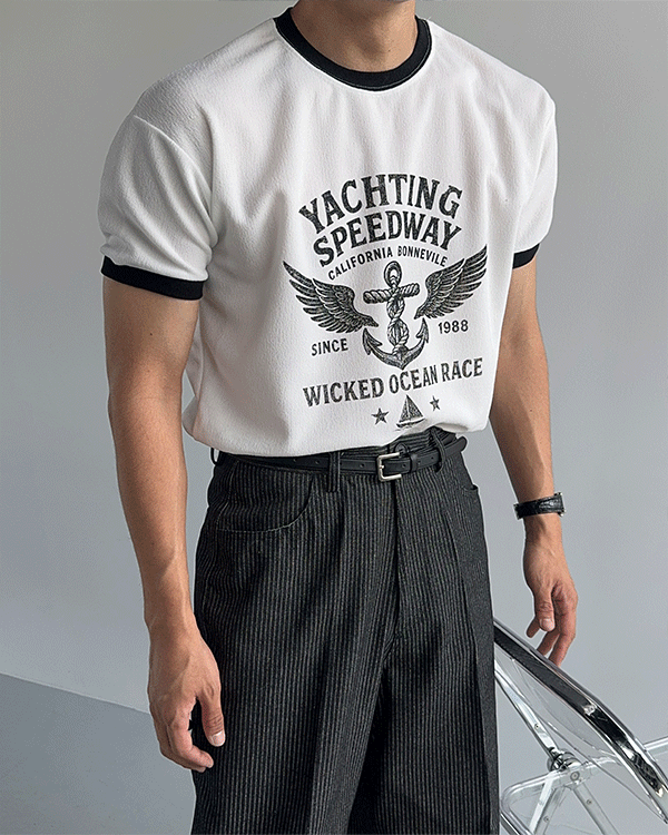遊艇風格撞色短袖T恤