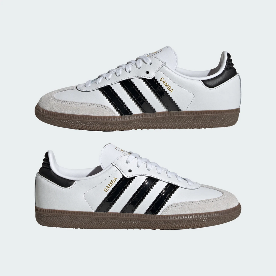 【預訂】 ADIDAS SAMBA OG 白漆皮黑間-GS