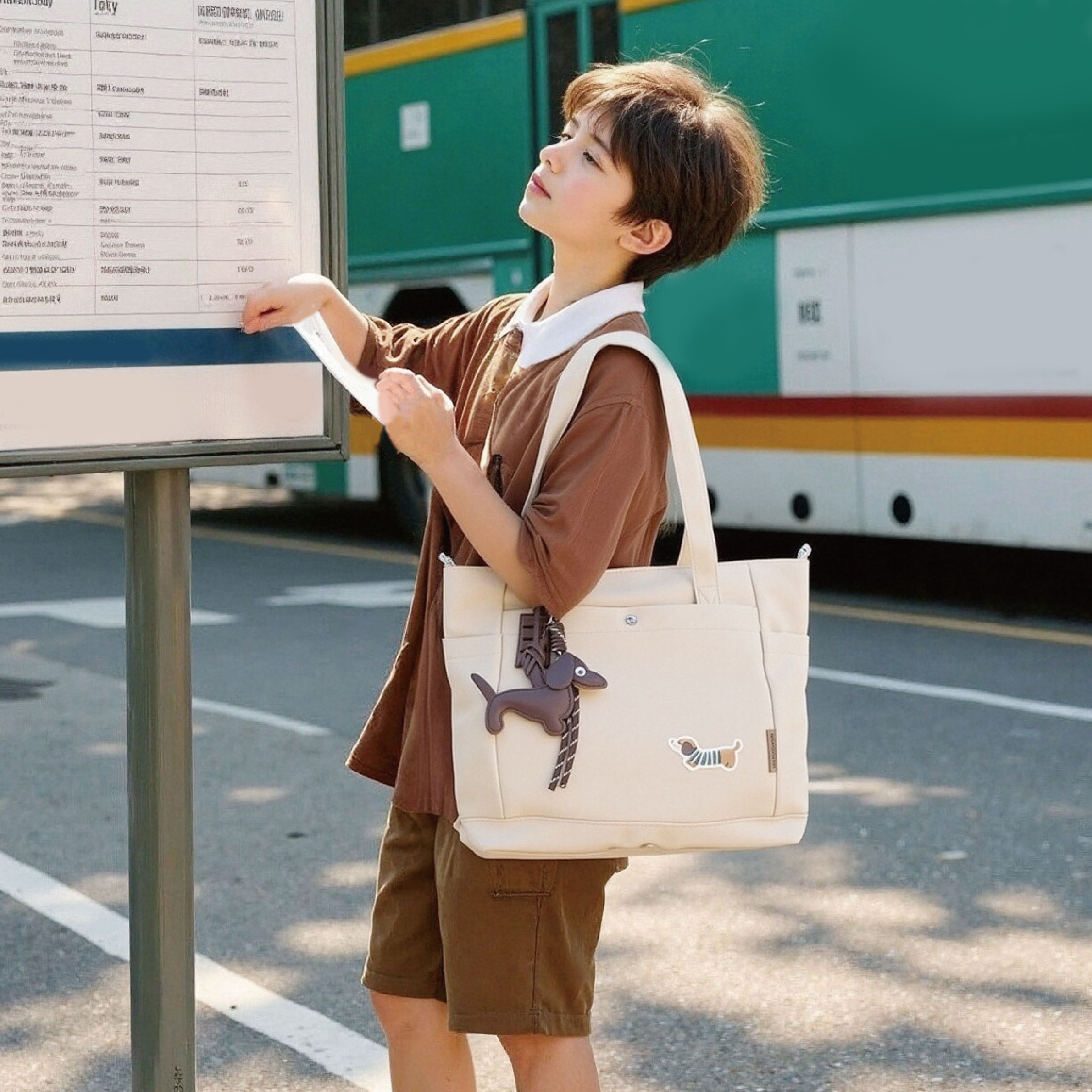 【JA2202】條紋臘腸狗大容量手提/肩背包(附帶吊飾)