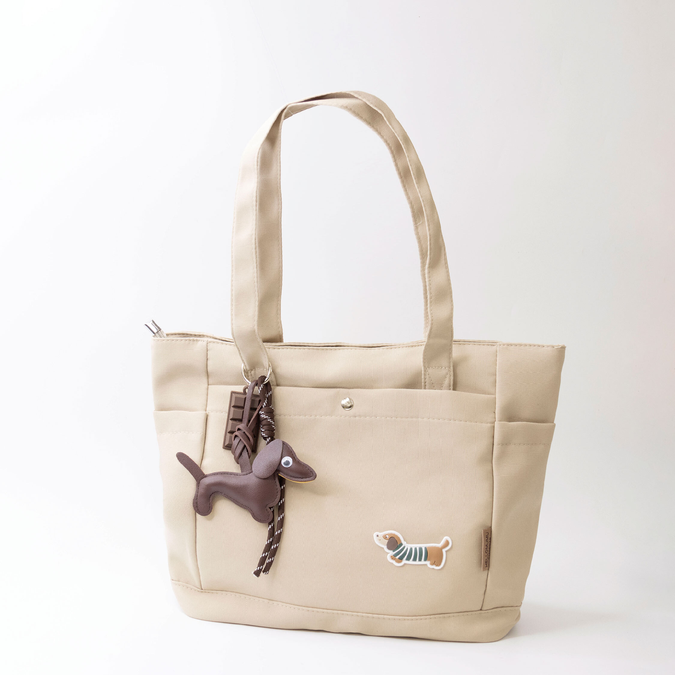 【JA2202】條紋臘腸狗大容量手提/肩背包(附帶吊飾)