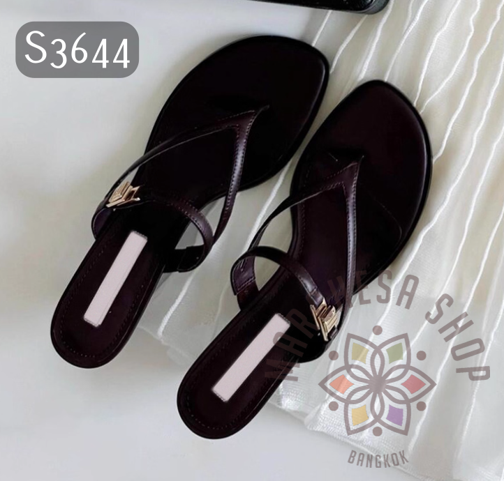 S3644 - 頭層羊皮人字帶低踭涼拖