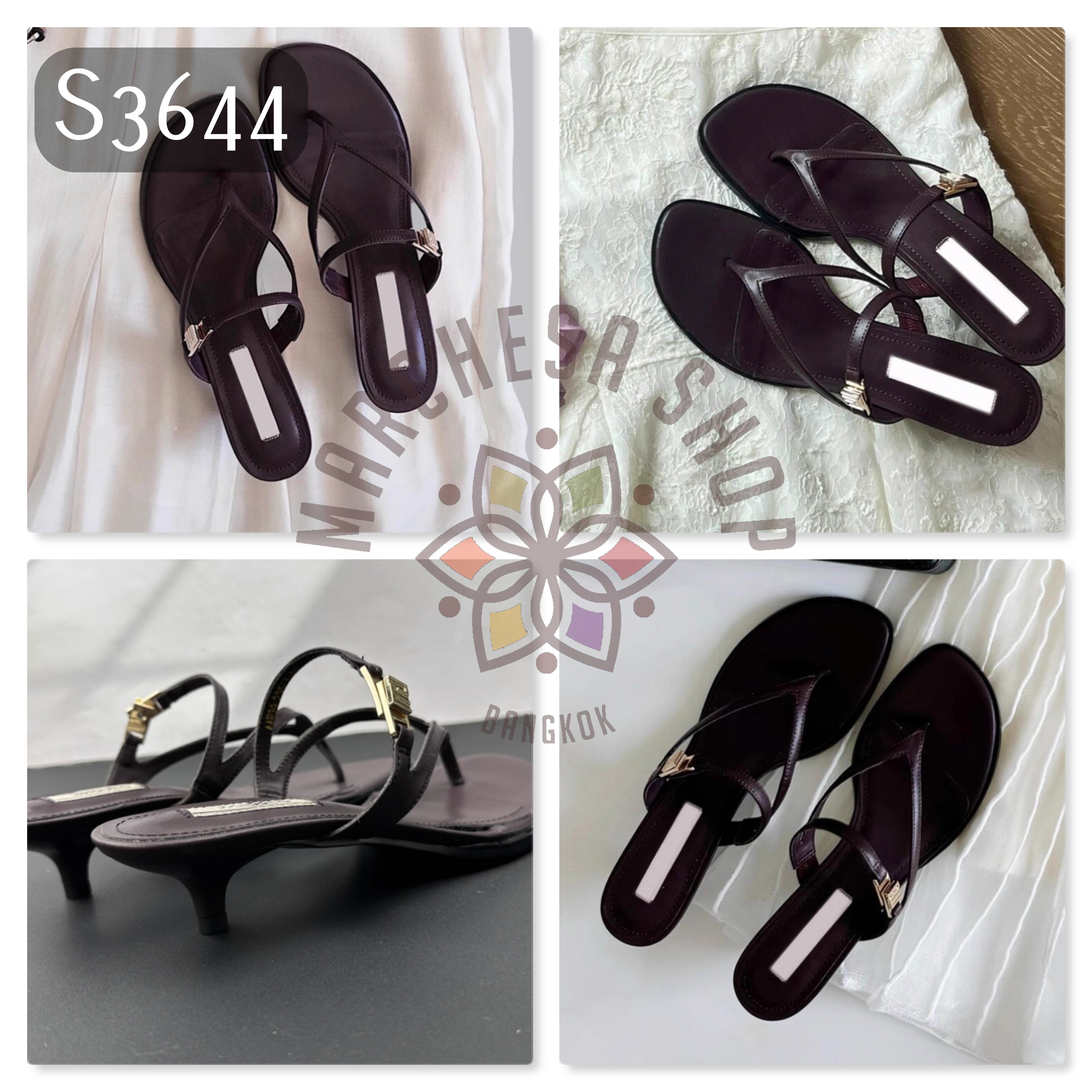 S3644 - 頭層羊皮人字帶低踭涼拖