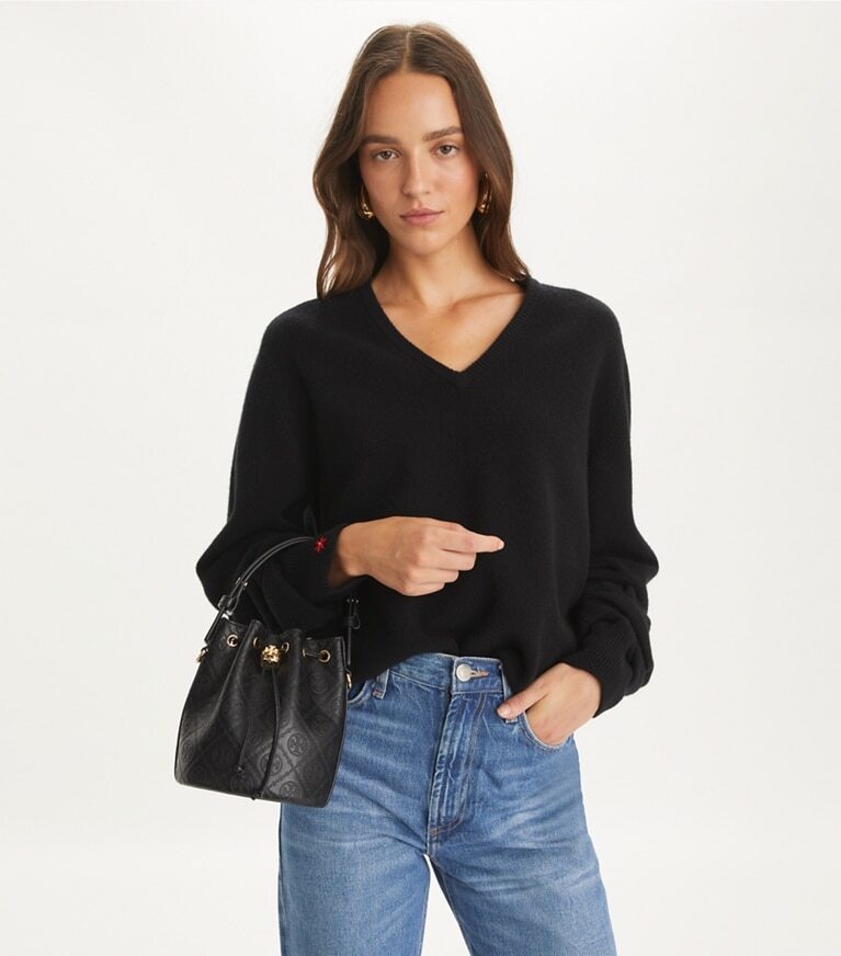 Tory Burch - T Monogram Leather Mini Bucket Bag 158530-001