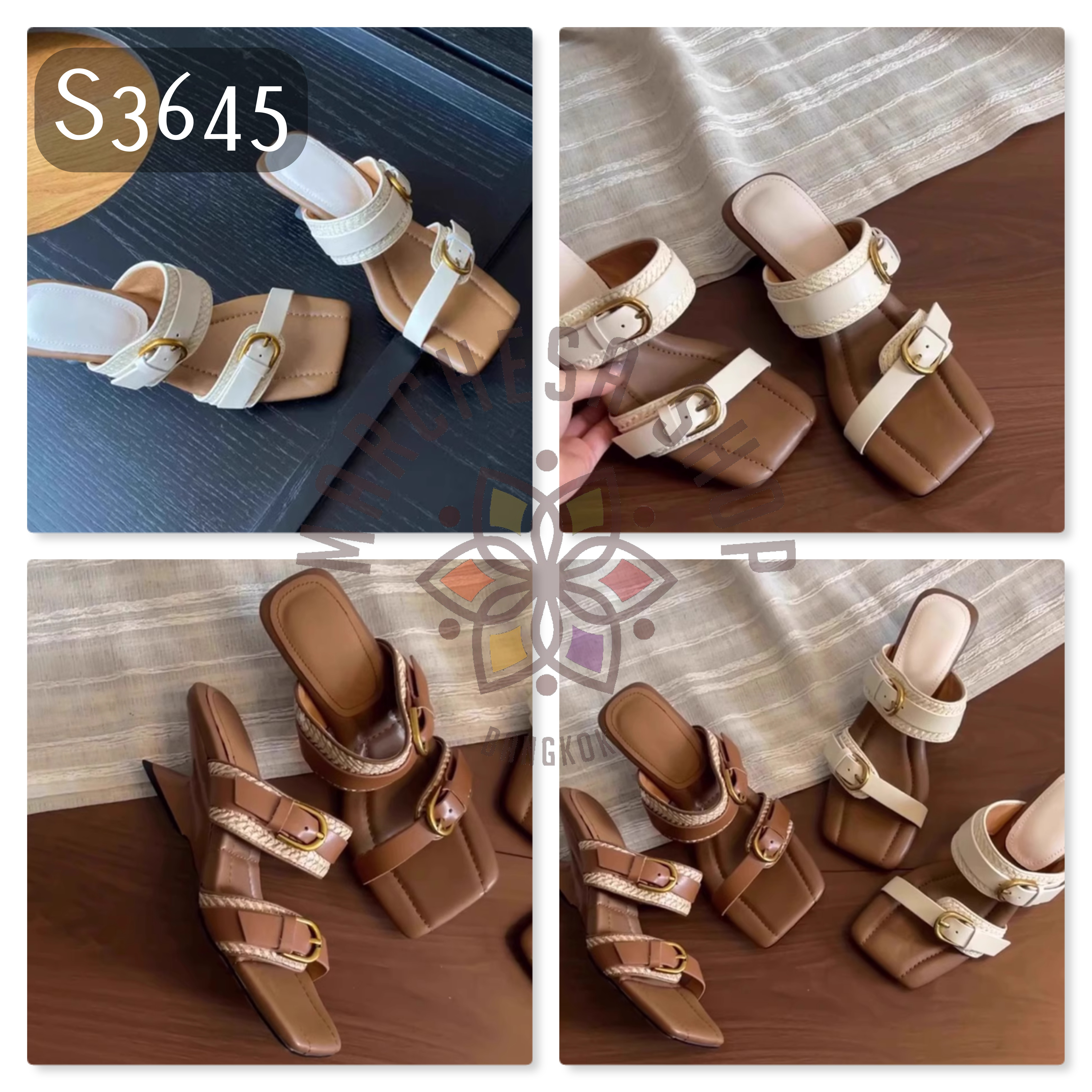 S3645 - 頭層羊皮編織皮帶高踭涼拖