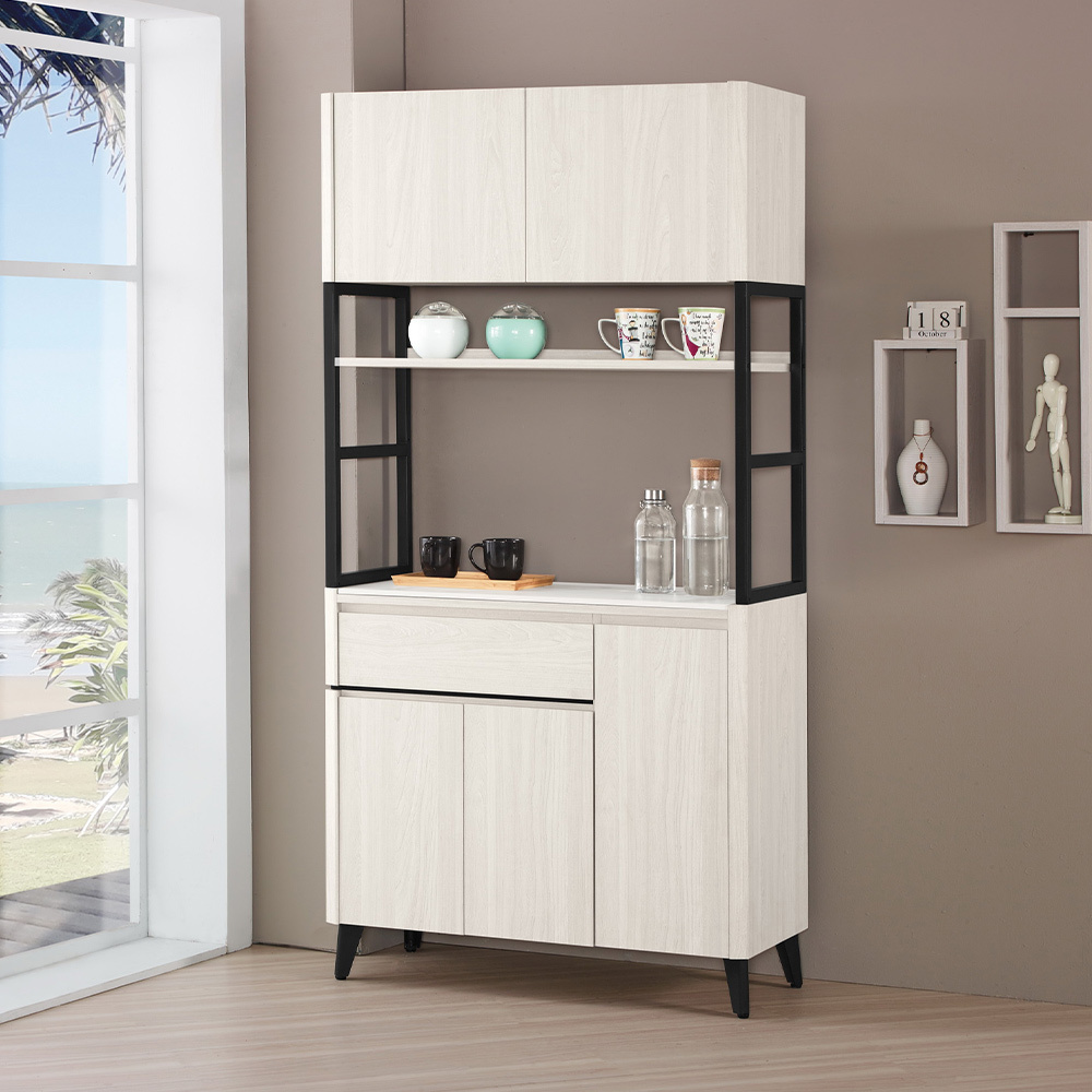 艾登3尺岩板收納高餐櫃/碗盤置物櫃/電器櫃(上座+下座)