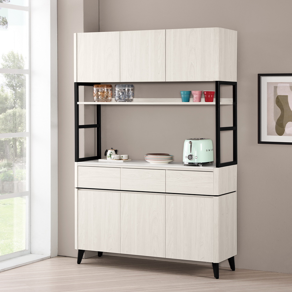 艾登4尺岩板收納高餐櫃/碗盤置物櫃/電器櫃(上座+下座)