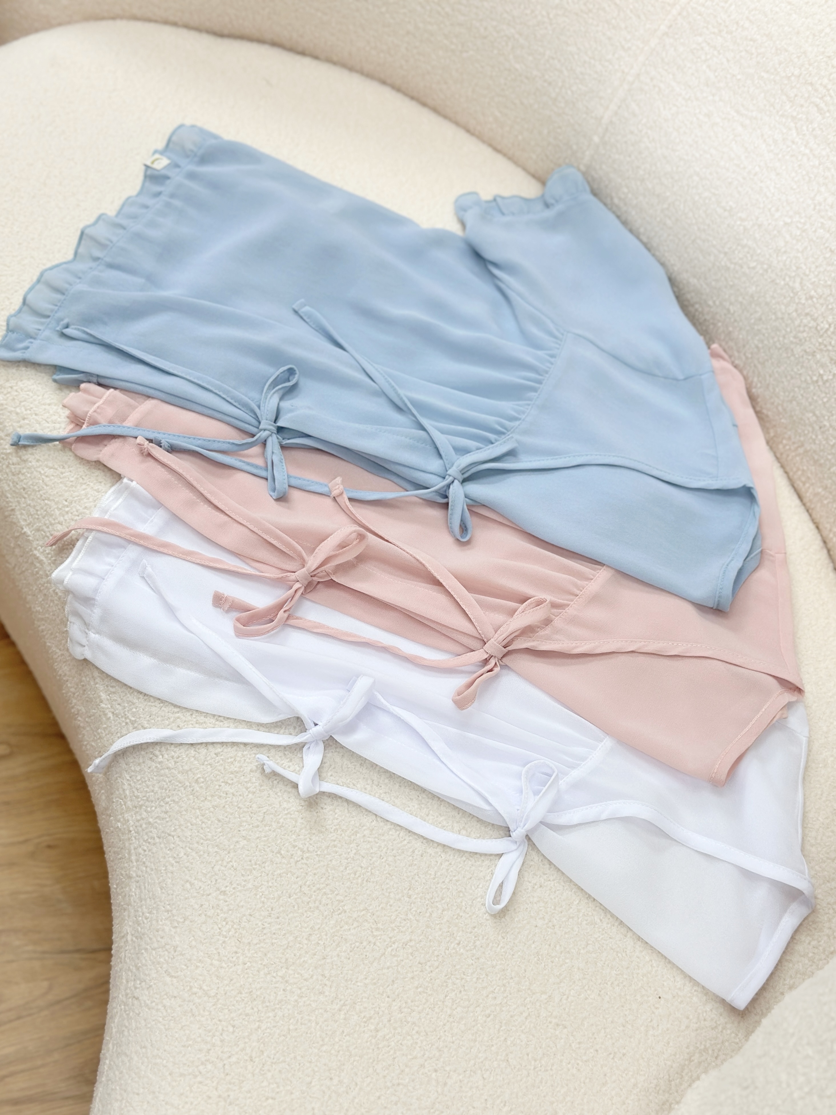 三色 / 輕透感雪紡木耳短袖外套 / Sheer Chiffon Ruffle-Trim Short Sleeve Jacket