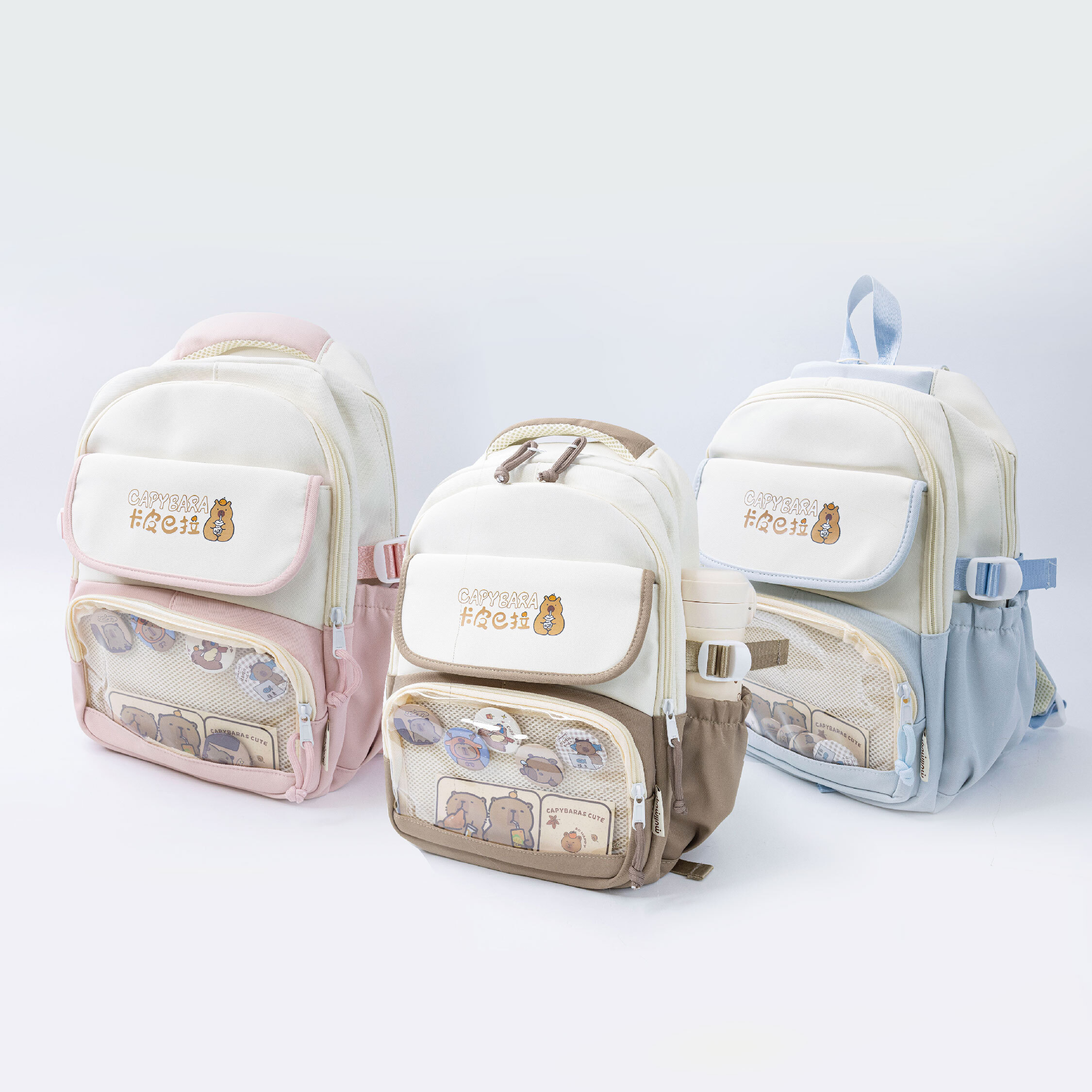 【JA2211】卡皮巴拉大容量背包/書包(附帶徽章)＊三色