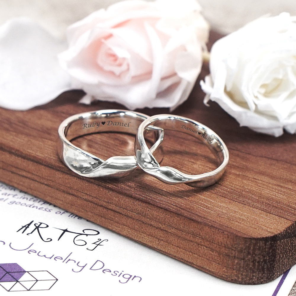 緞帶扭結 情侶對戒組 可刻字 925純銀戒指 情侶銀飾 指紋戒指