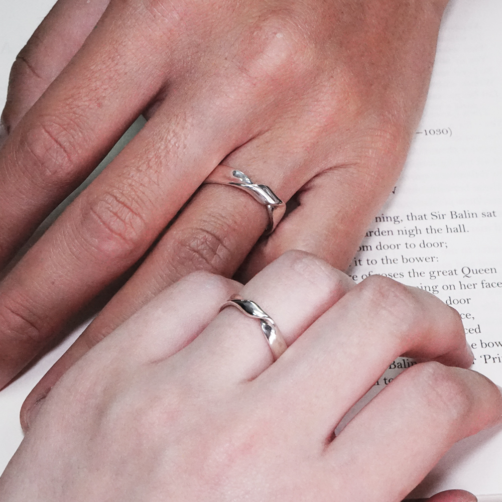 緞帶扭結 情侶對戒組 可刻字 925純銀戒指 情侶銀飾 指紋戒指