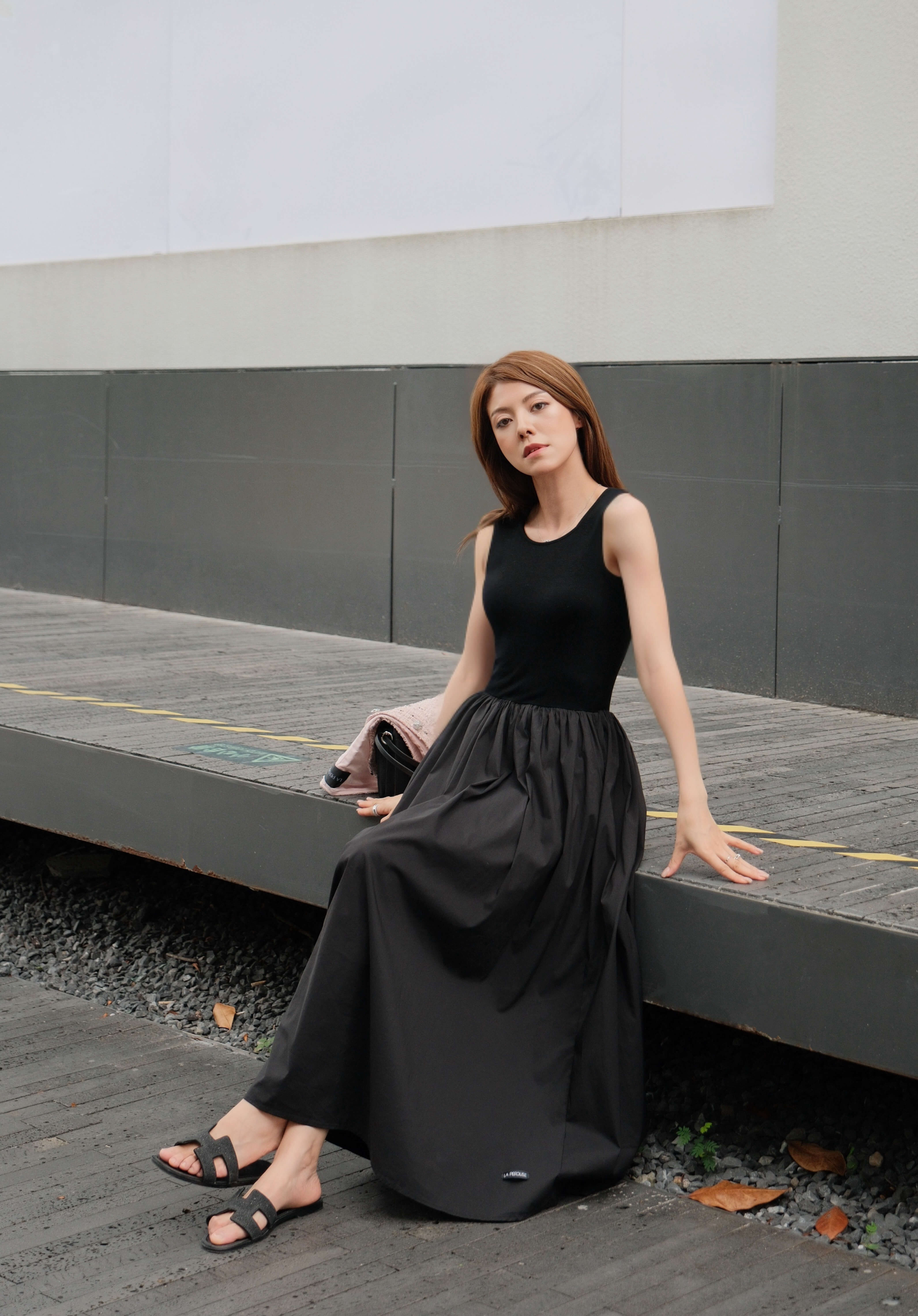 Contrast Tank Flared Midi/ Maxi Dress With Belted_DS256L16